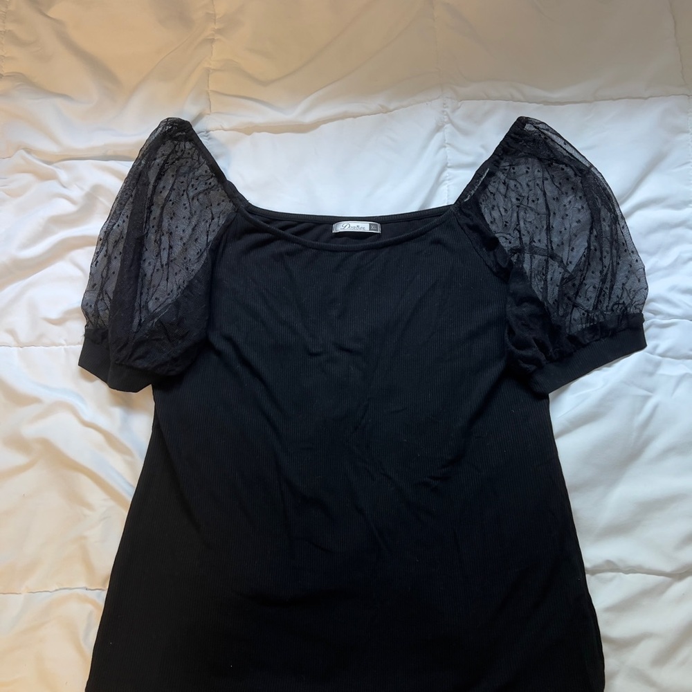 Amazon Black Fitted Puff Sleeve Blouse